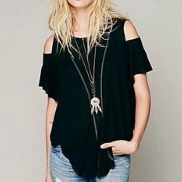 Free People Were The People Cold Shoulder Linen Blend Boho Top sz XS - Picture 1 of 5